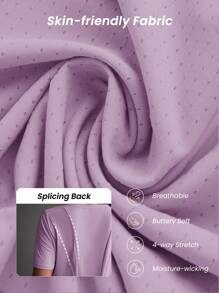 Exploreva 休闲纯色短袖弧形下摆运动服户外T恤健身房女式衬衫