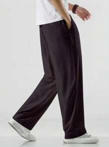 Manfinity Homme Pantalones rectos con cordón en la cintura de unicolor para hombres, aptos para uso diario, otoño - Morado - Ver 2