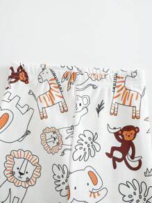 Cozy Pixies 2pcs Baby Boy Snug Fit Pajamas Set, Cartoon Animal Graphic Soft Knit Round Neck Short Sleeve Top And Elastic Waist Long Pants - White - View 6