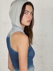 COUREZ 蓝色水洗无袖圆领连帽衫 Y2K 复古风