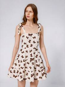 Aveloria Affinna 纹理面料蝴蝶结肩带无袖连衣裙