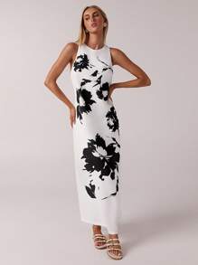 Forever 21 Vestito casual e ampio senza maniche con stampa floreale effetto acquerello, versatile - Multicolore - Visualizzare 4