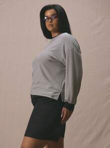 MUSERA Áo thun dài tay kẻ sọc phối màu tương phản cỡ lớn, thích hợp cho kỳ nghỉ, thanh lịch, mùa xuân hè, phong cách thường ngày. - Xanh và trắng - Xem 2