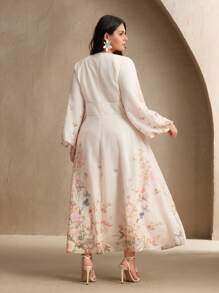 Anewsta Vestido largo elegante y vintage con estampado floral francés y cuello en V, atuendo para el festival de primavera