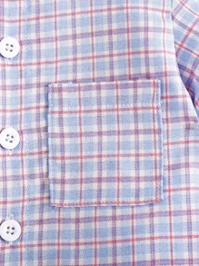 2pcs Set Baby Boys Plaid Lapel Raglan Sleeve Button Up Shirt + Elastic Waist Denim Shorts Outfit, Casual Soft Comfortable Loose Suit For Spring/Summer Wear - Multicolor - View 5
