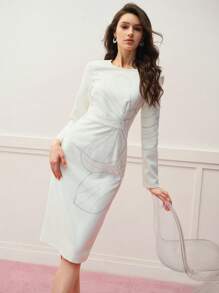 MOTF PREMIUM Vestido con estampado floral y bajo con dobladillo dividido - Albaricoque - View 6