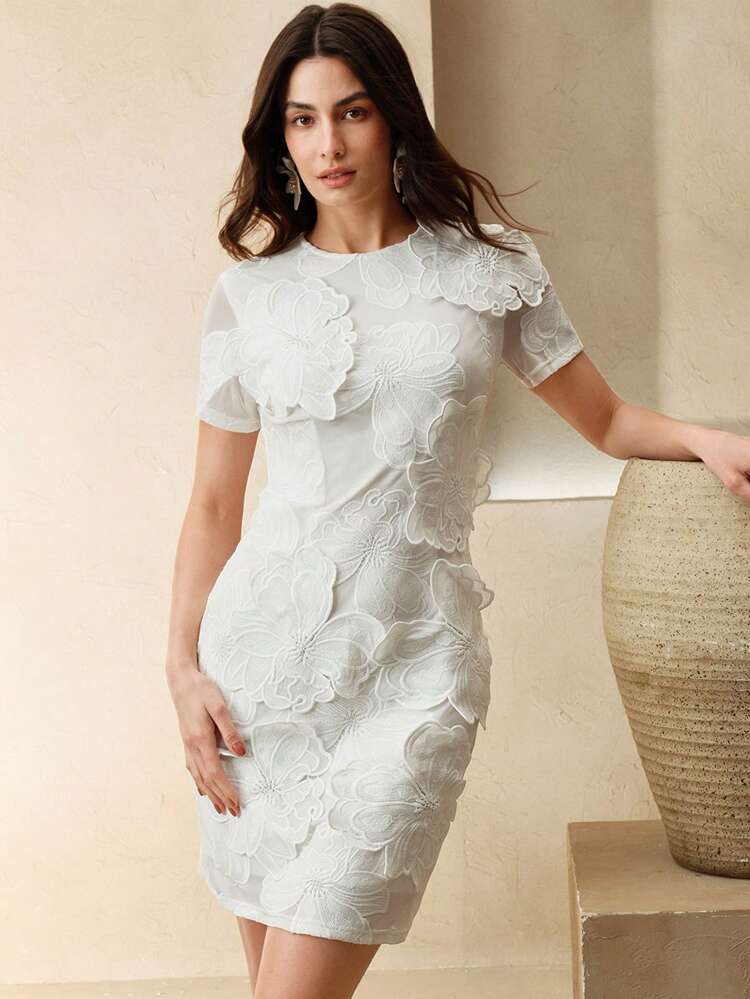 Women Embroidered White Casual Party Mini Dress, Elegant And Sexy Summer Vacation Outfit