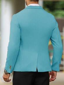 Calvornis Men's Solid Lapel Collar Long Sleeve Casual Business Blazer - Teal Blue - View 2