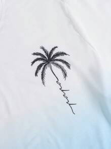 ResortEase Men Plus Size Casual Holiday Coconut Tree Gradient Print Short Sleeve T-Shirt & Shorts Set, Beach Wear