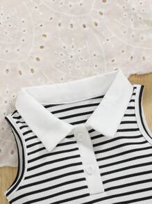 SHEIN Baby Girl Colorful Striped Polo Neck Sleeveless Top, Spring/Summer - Multicolor - View 6