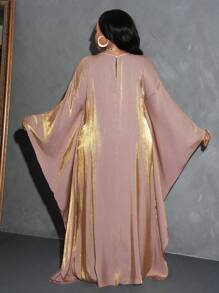 Slaydiva Váy tay Bishop vải ba chiều màu trơn thanh lịch & dự tiệc & tụ họp & hẹn hò & buổi tối dành cho phụ nữ ngoại cỡ, mùa xuân thu - Rượu sâm banh - Xem 2