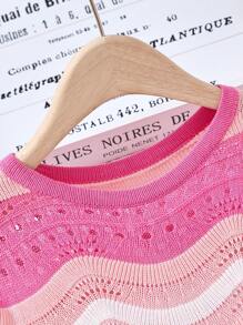 Bộ áo sọc móc rỗng cổ tròn dài tay màu hồng cánh sen và quần short cho bé gái tuổi teen - Màu Hồng Tươi - Xem 6