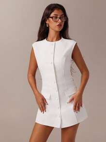 SHEIN Forever 21 Spring&Summer Women Romantic/Prom/Formal/Birthday/90s Clothes/Business Casual Woman/Elegant/Western Wear/Going Out/Fashion/Casual/Y2k Clothes/Club/Office /Cocktail/Vintage/Bodycon/Rave Outfits Festival/Funny/Classy/Old Money/Streetwear/Vacation Outfits/Country Concert Outfit/Work Clothes /Modest/Spring Break/Bachelorette Outfits/Concert/Baddie/Basic/Graduation/White Mini Dress - White - View 1