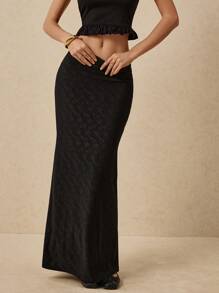 Poéselle 女士优雅纯色镂空刺绣半身裙 - 黑色 - 查看 1