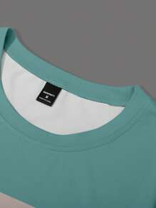 Manfinity Homme 男士日常休闲条纹印花圆领短袖T恤 - 青檸色 - 查看 3