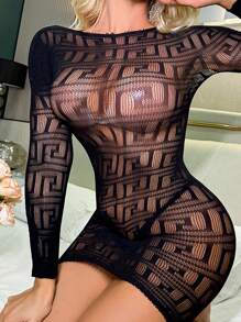 INAWLY Women's Sexy Hollow Knit See-Through Mini Dress