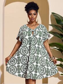 Slaydiva 2025 Summer&Beach New Vacation Casual Non-Stretch Woven Loose A-Line Twist Knot Midi Dress, Green, Plus Size - Green - View 4