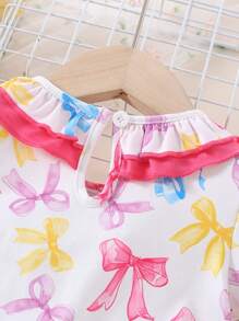 Baby Girl Candy Print Contrast Ruffled Neck Nightgown Loungewear