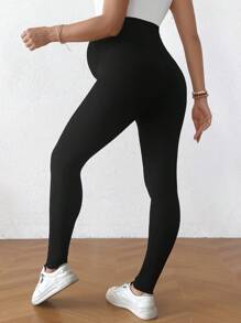 SHEIN Cartoon And Letter Printed Maternity Leggings (Long) - Black - View 2