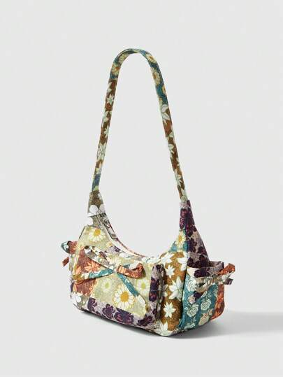Fairycore Women's Floral Pattern Fashionable Shoulder Bag For Vacation