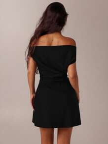 SHEIN Forever 21 Spring&Summer Women Romantic/Prom/Formal/Birthday/90s Clothes/Business Casual Woman/Elegant/Western Wear/Going Out/Fashion/Casual/Y2k Clothes/Club/Office /Cocktail/Vintage/Bodycon/Rave Outfits Festival/Funny/Classy/Old Money/Streetwear/Vacation Outfits/Country Concert Outfit/Work Clothes /Modest/Spring Break/Bachelorette Outfits/Concert/Baddie/Basic/Graduationoff Shoulder/Black Mini Dress - Black - View 9