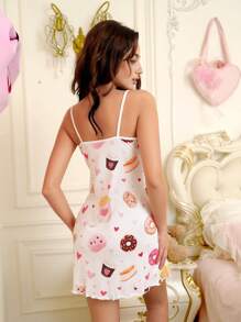 SweetSlumber Conjunto de pijama con diseño de donut y taza de café para mujer
