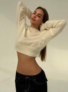 Aloruh 3D Butterfly Print Lightweight Mesh Sheer Long Sleeve Knit Top, Spring/Summer - Apricot - View 7