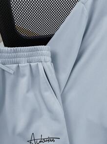 SHEIN 2 件套青少年男童休闲百搭舒适极具吸引力字母印花短袖 T 恤和短裤套装，都市休闲风格 - 藍色 - 查看 8