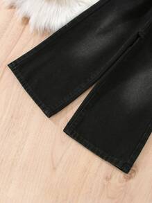 SHEIN Young Girl Casual Boho Holiday Paperback Waist Flat Pockets Mom Jeans With Button Front, Daily Summer Holiday - Black - View 5