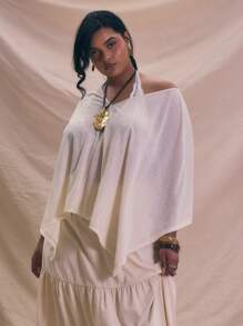 MUSERA Plus Crew Neck Drape Jersey Top, Holiday, Elegant - Cream - View 1