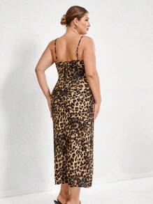 Aveloria Rosie Plus Size Leopard Print Backless Cami Dress, Sexy & Elegant Leopard Pattern For Casual,   For Summer Spring Fall Autumn