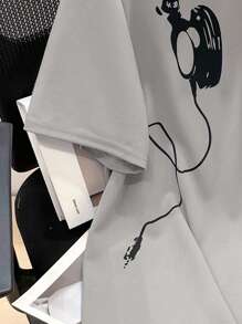 SHEIN Teen Boys' Casual Hooded Short Sleeve T-Shirt With Game Console Print, Summer - Grey - View 4