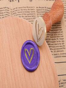 SHEIN Sello de lacre con forma de corazón, Yoption, cabezal de bronce vintage con mango de madera, sello para sellar invitaciones de boda - Dorado - Ver 5