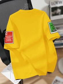 SHEIN Tween Boys' Casual Minimalist Short Sleeve Round Neck T-Shirt, Suitable For Summer - Yellow - View 2
