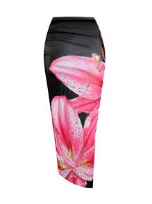 Swim Oasis Túnica larga de gasa con estampado floral Oasis para mujer talla grande para vacaciones en la playa en verano
