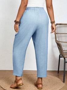 SHEIN Frenchy Plus Size Solid Color Casual Trousers With Elastic Waist And Diagonal Pockets