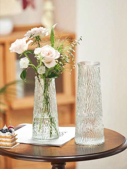 قطعة زهرية وعاء زجاجي واحدة ذات تصميم نباتات مائية بارتفاع عالي بتصميم البامبو البسيط بطراز INS مع تصميم بارز للزهور لديكور الغرفة المعيشية