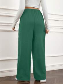 SHEIN Adjustable Waist Solid Color Loose Maternity Palazzo Pants, Casual - Green - View 2