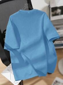 SHEIN 青少年男孩休闲短袖圆领 T 恤，适合夏季 - 淺藍色 - 查看 2