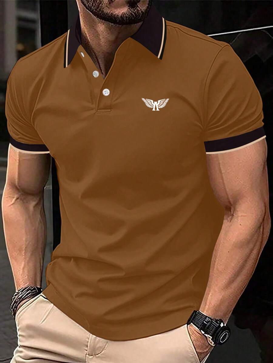 Manfinity Homme Men's Striped Short Sleeve Casual Commuting Polo Shirt Polo Shirt For Men Polo Shirts For Men Collar Polo Men Shirt Men Clothes Men Polo Shirts Polo T Shirt Men - Brown - View 1
