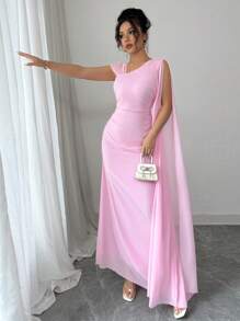 Rafferiza 优雅百搭派对不对称褶皱不对称肩部收腰连衣裙