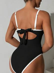 Swim Chiccia Brown Monokini New Solid Soft Cup Underwire High Cut Leg Splice Color Block Swimsuit For Summer Beach Vacation
