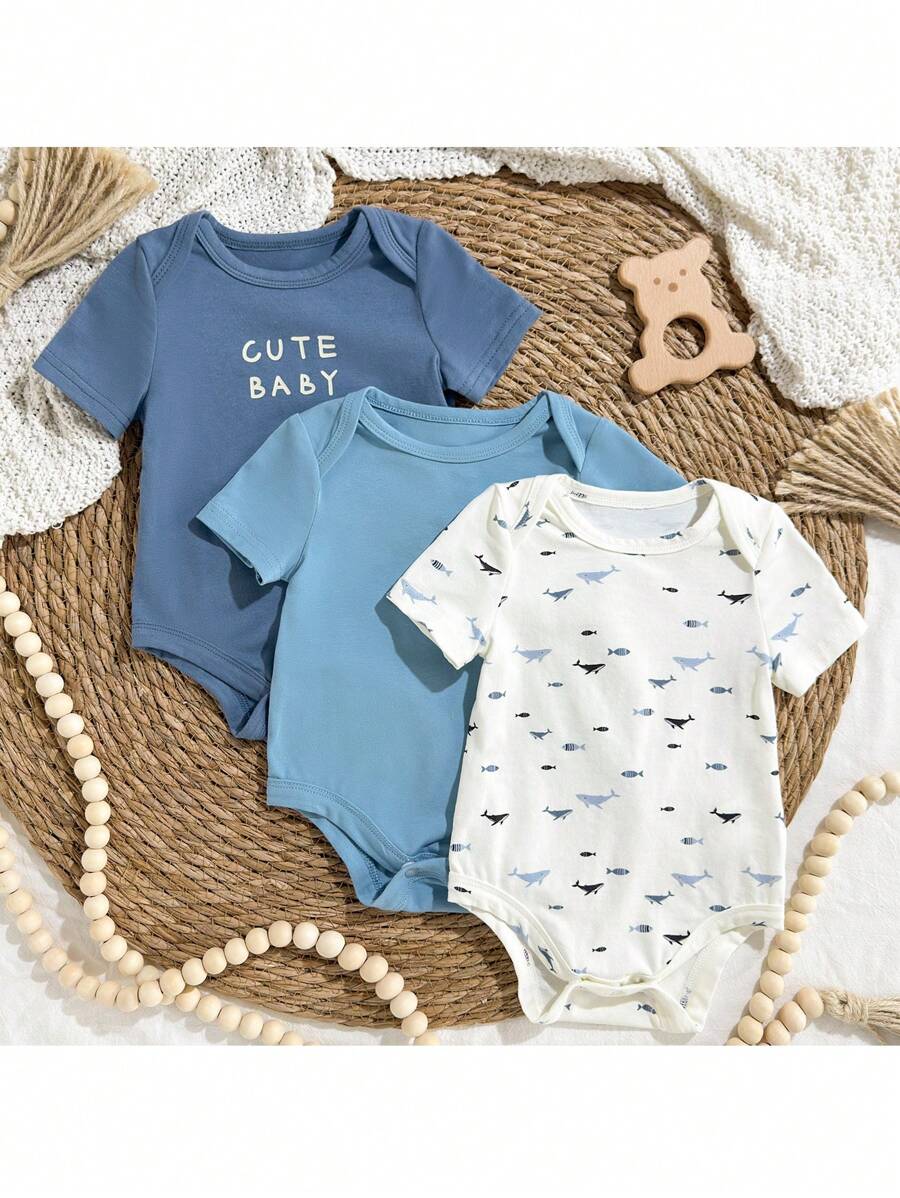 Loomiva 2pcs Newborn Baby Boy/Girl Knit Soft Round Neck Short Sleeve Outfit Set