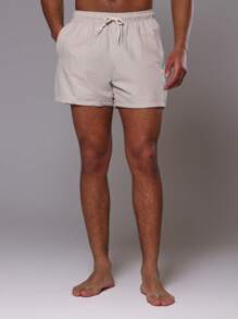 Musero Men Drawstring Everyday Basic Swim Shorts Spring Summer Swimwear - Apricot - View 2