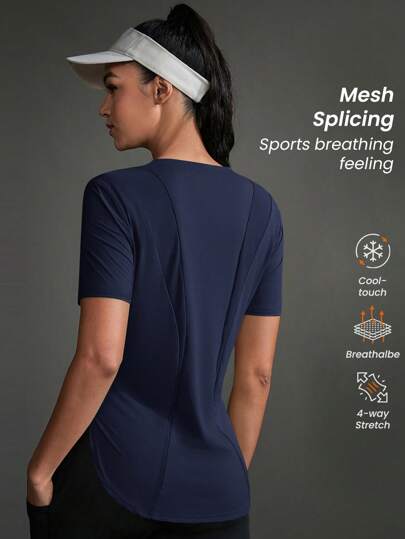 Powerista Camiseta deportiva casual de mujer de unicolor con cuello redondo y manga corta y top de tirantes para gimnasio