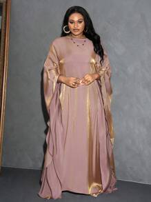 Slaydiva Váy tay Bishop vải ba chiều màu trơn thanh lịch & dự tiệc & tụ họp & hẹn hò & buổi tối dành cho phụ nữ ngoại cỡ, mùa xuân thu - Rượu sâm banh - Xem 3