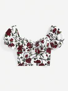 Comfortcana Knitted Graphic Keyhole Neck Fitted Crop Top For Women Vacation Casual Outfit Spring Outfits For Women Easter Dress Women