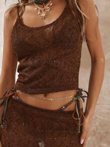 Musera Resort 亮片透视吊带背心 - 棕色 - 查看 4