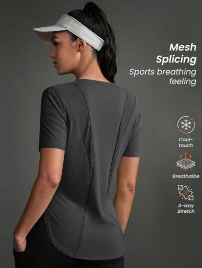 Powerista Dam enfärgad rund hals kortärmad sport-T-shirt och linne för vardagsbruk