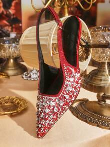 CUCCOO TILAWA Women's Pointed Toe Rhinestone High Heels Burgundy Closed Toe Party Pumps - Burgundy - View 4